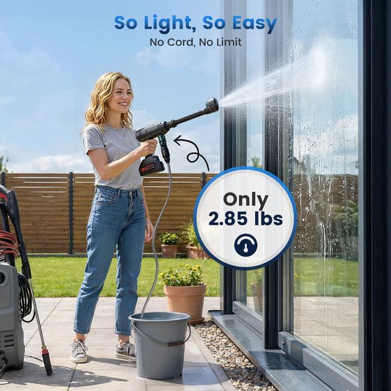 Hcalroy E1 Draadloze Hogedrukreiniger 1000 PSI - 4.0Ah Accu, 6-in-1 Sproeikop, Draagbare Accu Hogedrukreiniger voor Auto, Tuin, Terras - Werkt Zonder Kraan, 4 Uur Gebruikstijd — afbeelding 5