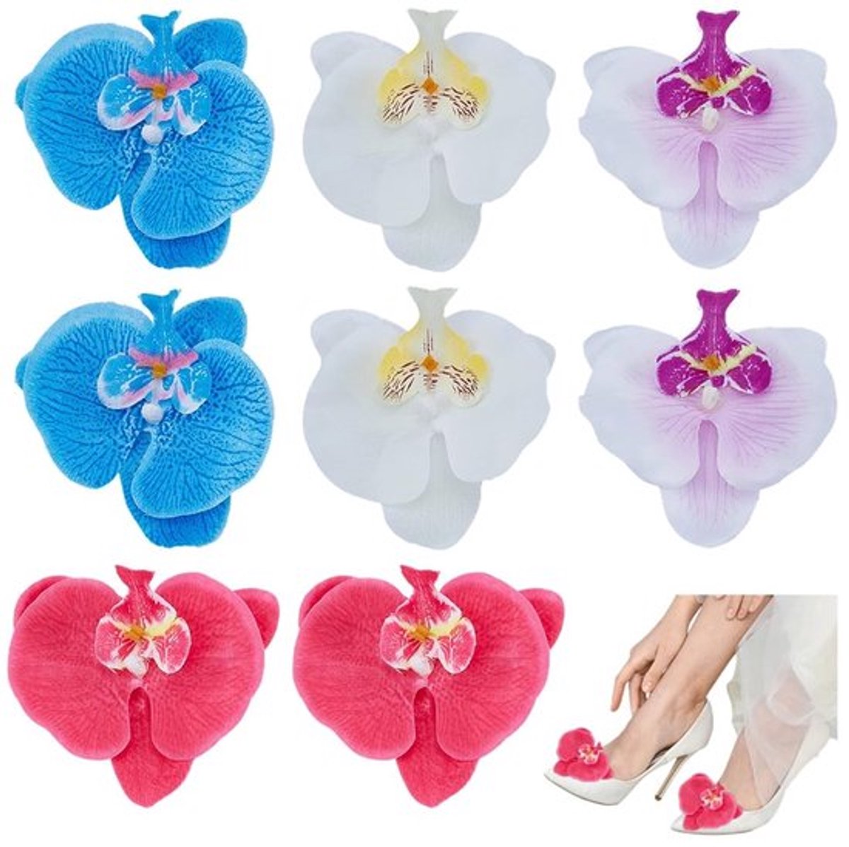Virtubuy - Orchidee schoenklemmen - Decoratieve accessoires - 8 stuks - Kunstbloem