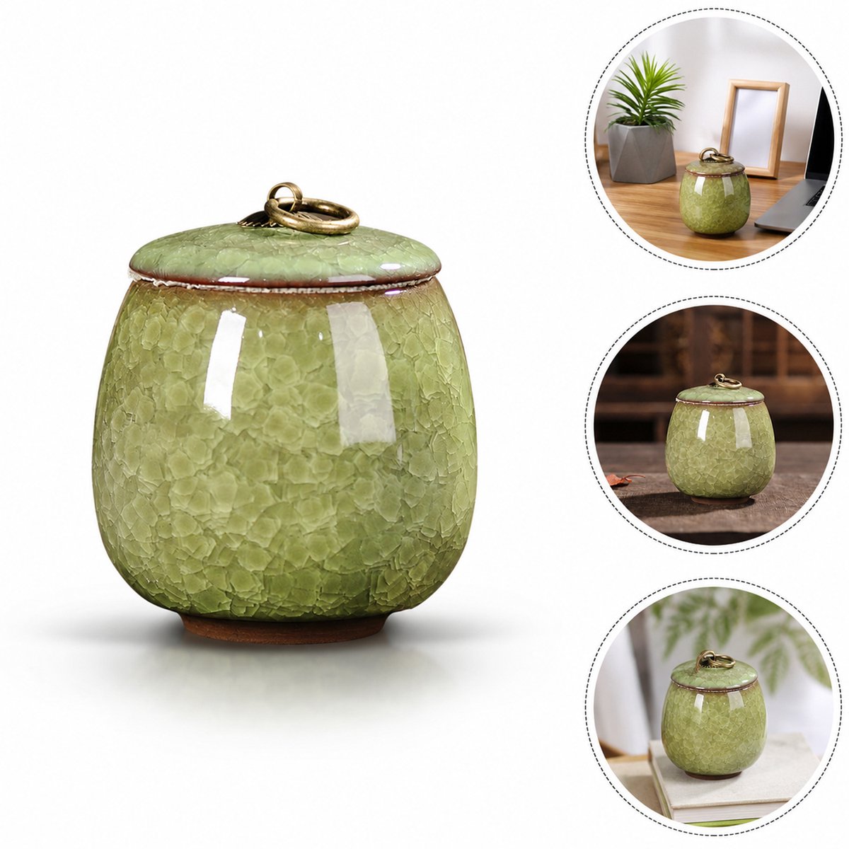 Keramische Gedenkurn - Mini urn van keramiek - Ljskraakpatroon - 170ml - Gedenkurn voor mens en huisdierenen - Groen