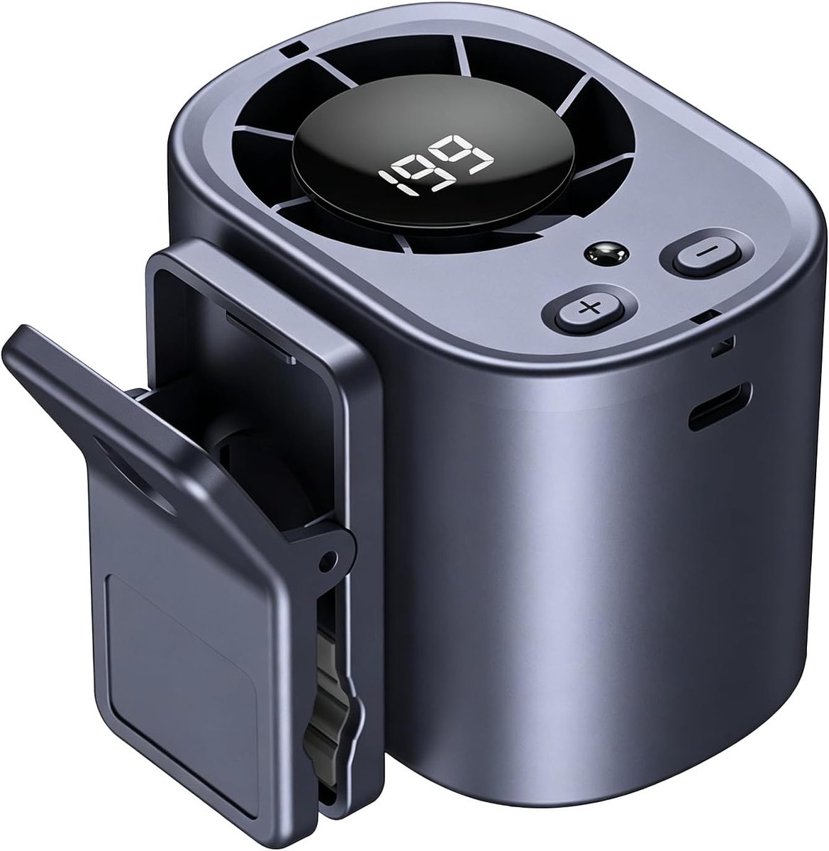 Autoventilator met clip, LED-display en nachtlampje, 360° draaibare hogesnelheidsventilator, USB-oplaadbare persoonlijke ventilator, handsfree clipventilator, Geschikt voor auto, kantoor, camping en buitengebruik in de zomer (grijs).