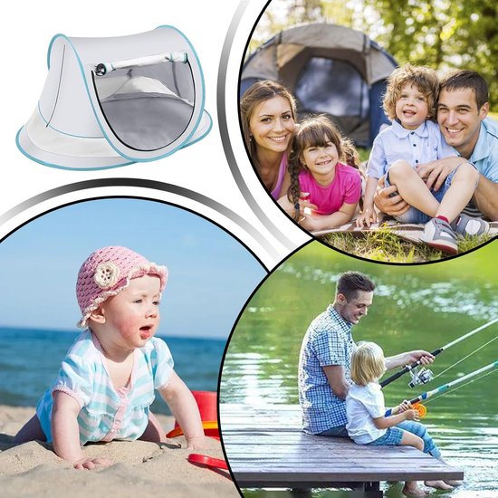 Baby Strandtent - 110x70x50cm - Pop-up Babytent - met UPF50+ Uv-Bescherming - Draagbare Baby Strandtent - Winddicht Reistentje voor Peuters - Compact Opvouwbare Schaduwtent - voor Tuin en Camping - Grijs — afbeelding 2