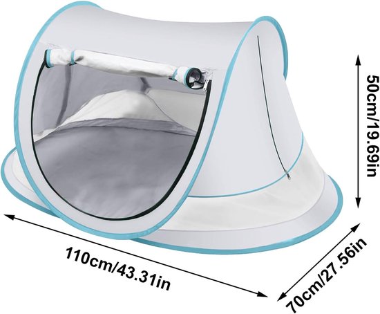 Baby Strandtent - 110x70x50cm - Pop-up Babytent - met UPF50+ Uv-Bescherming - Draagbare Baby Strandtent - Winddicht Reistentje voor Peuters - Compact Opvouwbare Schaduwtent - voor Tuin en Camping - Grijs — afbeelding 5