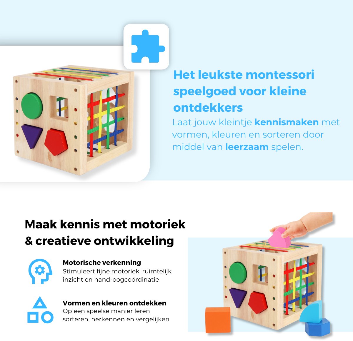 Mauzek® Houten Activiteiten Kubus – Montessori Speelgoed – Houten Speelgoed – Blokkendoos – Speelkubus – Sensorisch Speelgoed – Educatief Speelgoed – Vormenstoof – Peuter Speelgoed – Jongens – Meisjes – 1 jaar – 2 jaar –3 jaar –4 jaar — afbeelding 4