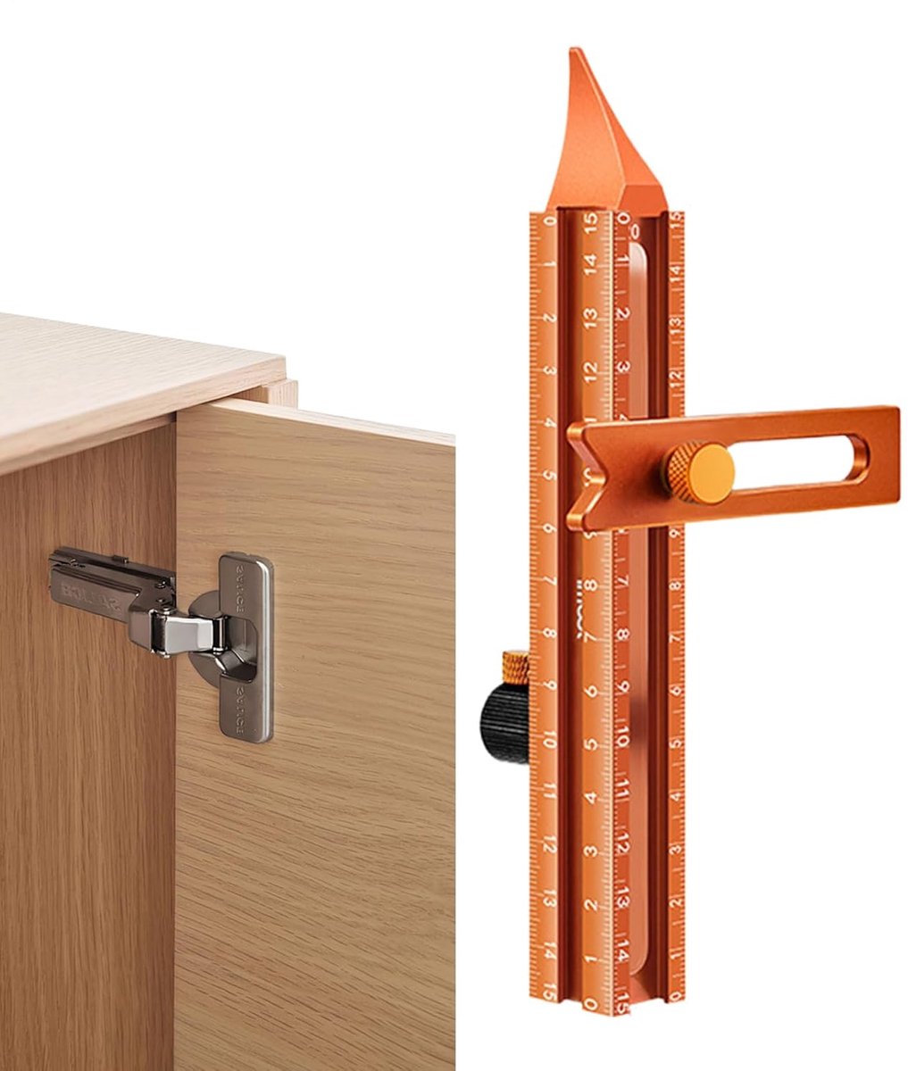 Markeringsliniaal Houtbewerking - Precisie Meter - Nauwkeurig Meten - 4-zijdige Schaal - 19 x 6 x 2 cm - Metaal