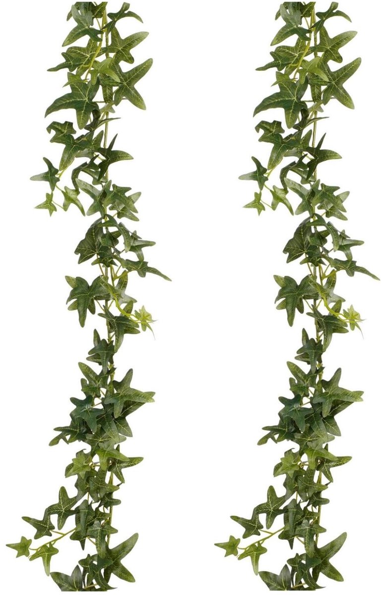 Mica Decorations Kunstplanten Hedera Slinger - 2x - 180 x 12 cm - groen - met grote bladeren - decoratief - bladgroen