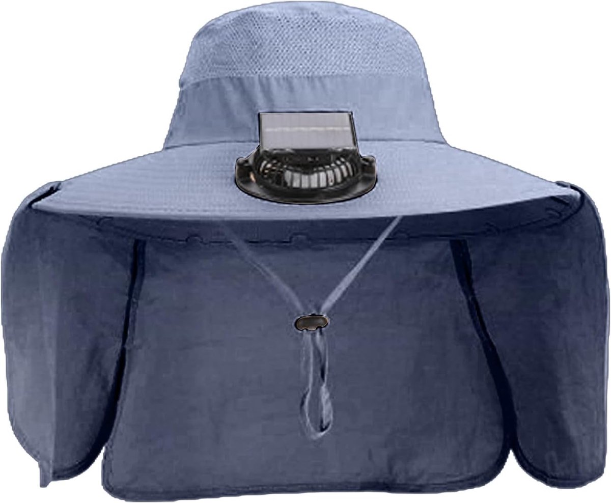 Ventilator Hoed - Zonnehoed Koeler - Buitenactiviteiten Koeling - Stille Efficiënte Werking - 24 x 23 cm - Blauw