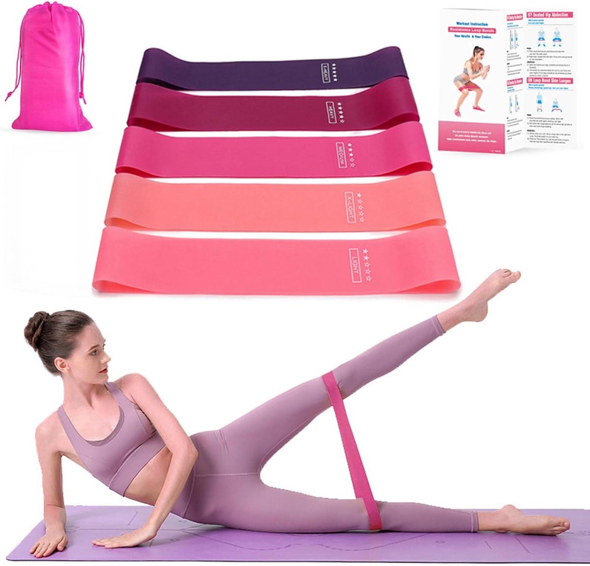 Weerstandsbanden Set 5 Stuks - Resistance Bands, Fitness Elastieken, Sport Elastieken, Pilates Band, Yoga Band, Oefenband, Fitnessbanden, Elastische Trainingsbanden voor Krachttraining, Stretching, Fysiotherapie, Revalidatie, Latexvrij TPE