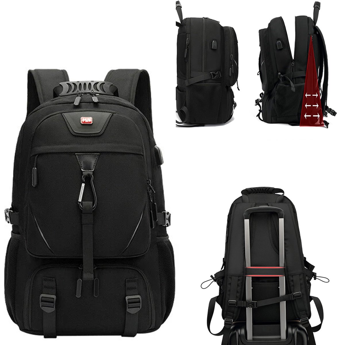 Unisex rugzak van 80 liter – Sport-, outdoor- en wandelrugzak – Trekkingrugzak – Waterdicht en verstelbaar – Oxford-stof – Grote capaciteit – Inclusief reisslot – Geschikt voor reizen, werk en school – 60*40*23 cm – Zwart