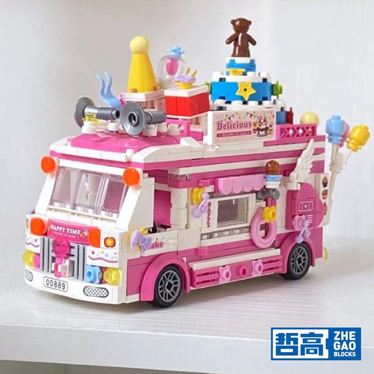 Zhe Gao 00889 Cake truck bouwset | City & friends Adventure | Classic Creator STEM speelgoed knutselen meisjes bouwpakket | Kermis & Pretpark Auto Foodtruck modelbouw voor kinderen & volwassenen | niet geschikt voor Lego | Bouwdoos met 608 bouwstenen — afbeelding 6