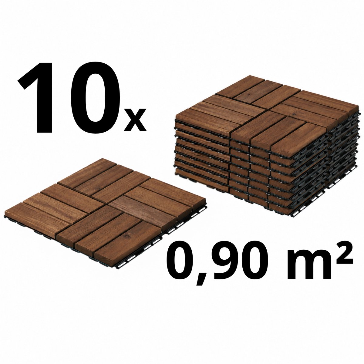 Terrastegels - Acaciahout - 10 Stuks - 0.90 m² - Donkerbruin - 12 Latjes - Vlondertegels - Balkontegels - Makkelijke en Snelle Montage