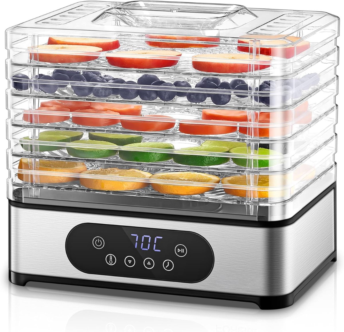 Ploutos® Voedseldroger - Voedseldroger voor Vlees, Fruit & Kruiden – Luxe Dehydrator Droogoven – Zilver- 21cm x 21cm x 29cm