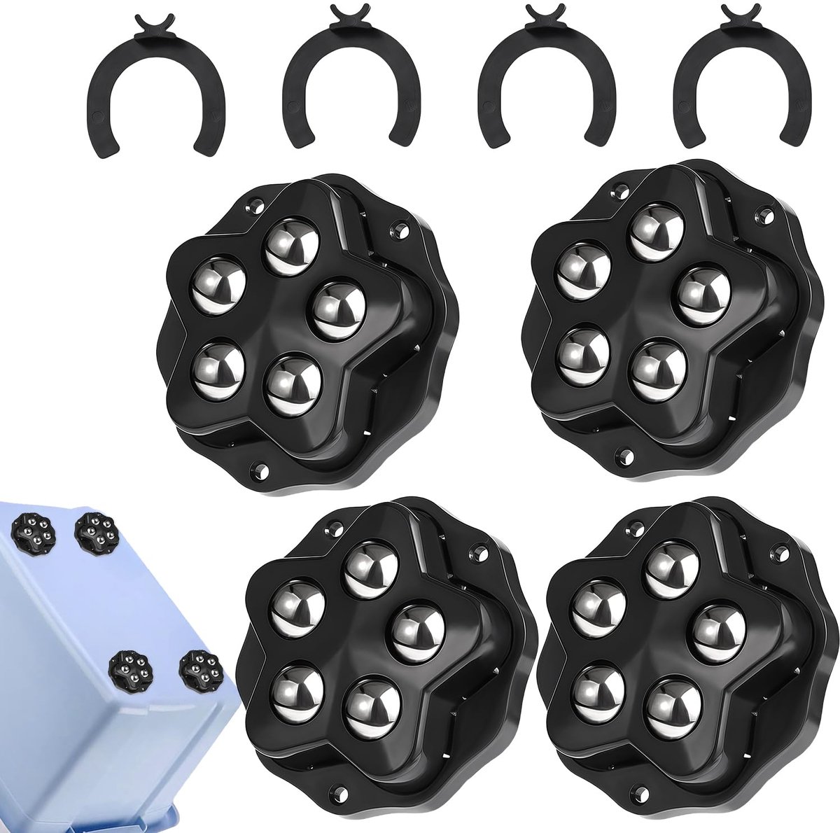 Set van 4 Heavy-Duty Ball Casters voor Meubelwielen | 150kg Zelfklevende 360° Zwenkwielen - Tafelwielen met antislipbasis, Duurzame Meubelwielenset (Zwart 4-Pack)