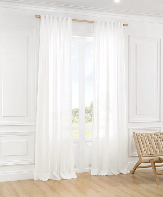Vitrage Gordijn Wit - 1 Stuk 275 cm Natuurlijk Linnen voor Slaapkamer Woonkamer Landhuisstijl Lichtfiltering Privacy — afbeelding 5