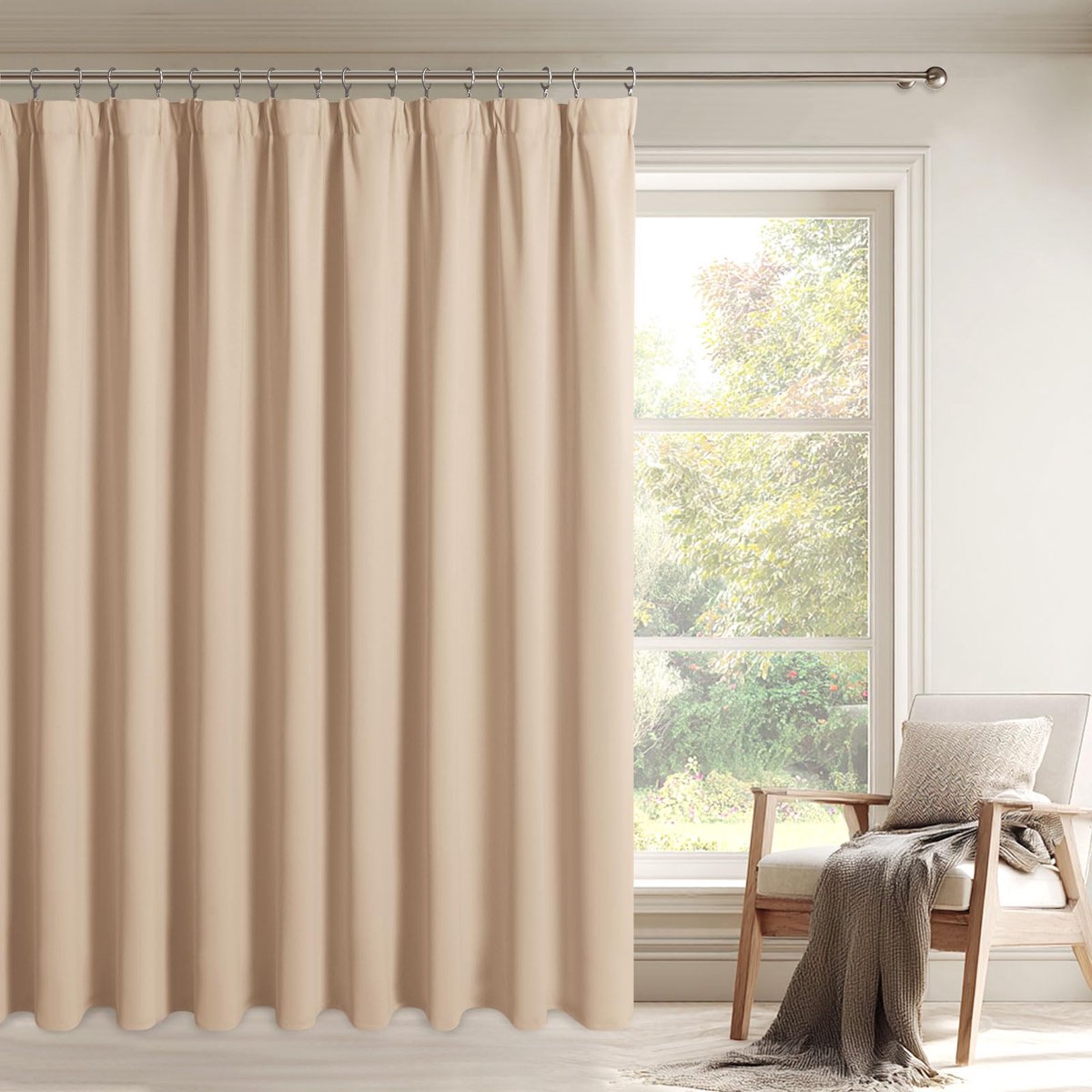 Gordijnen Roomdivider 300 x 245 cm - Beige Opaque met Ruffles - Thermisch en Extra Breed - Gemakkelijk te Installeren - ShopVlot