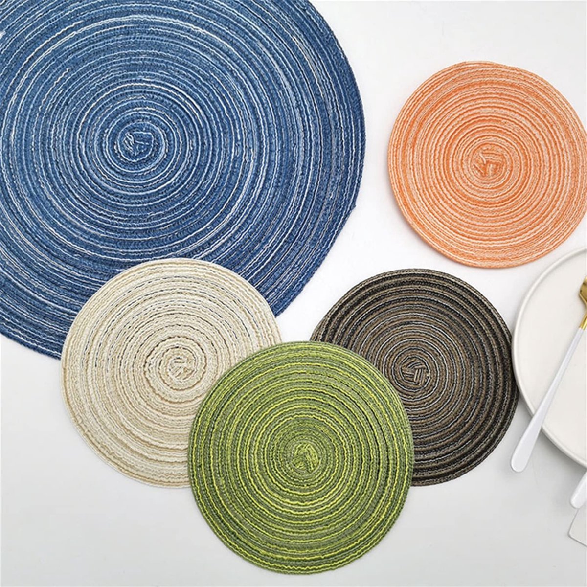 geweven placemat, wasbaar ronde katoenen garen placemat, warmte-isolatie, handgeweven Tafel mat (Color : M, Size : 6 pieces)