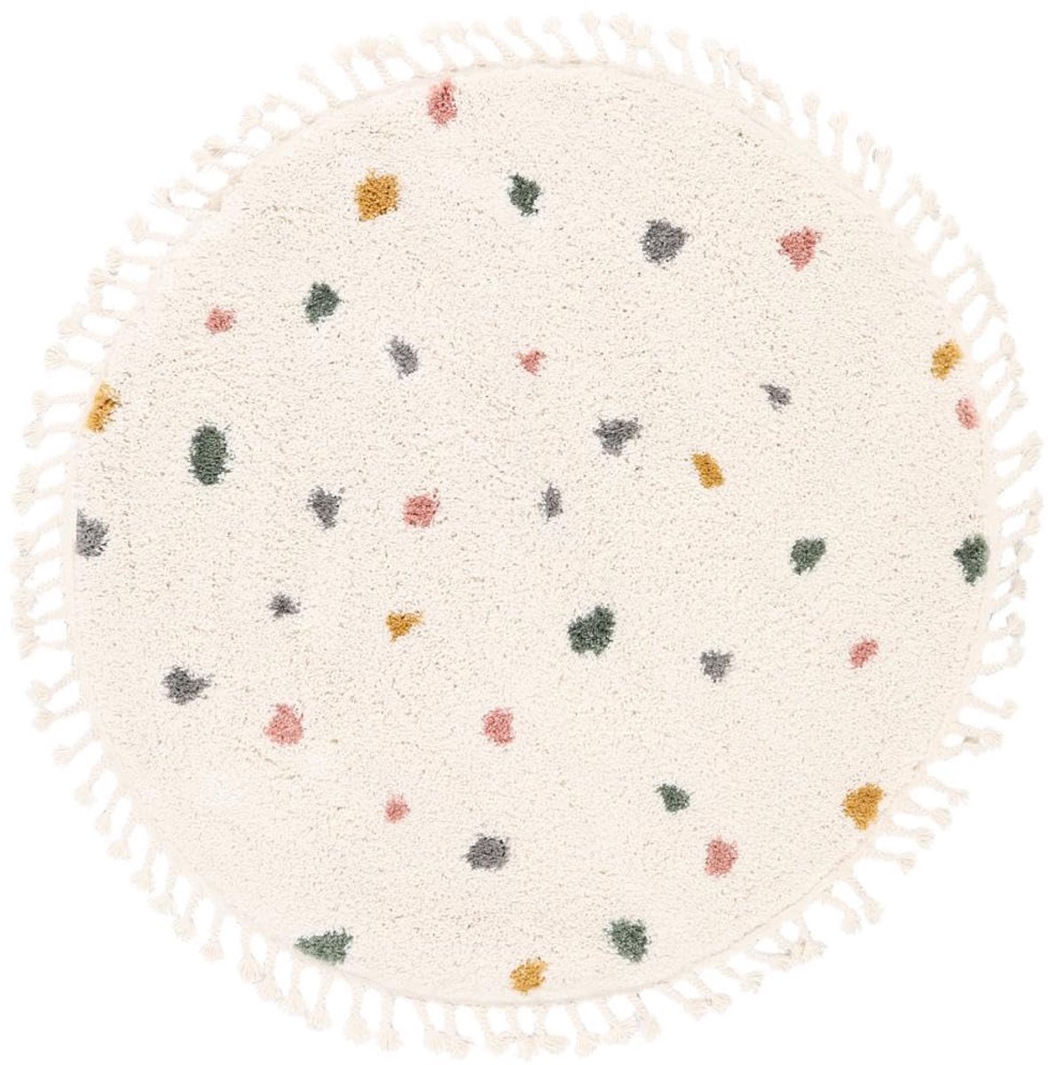 Confetti, Kinderkleed, Moderne, Ø 100 cm, Rond, Middelpolig, Kinderkamer, Alleen chemisch reinigen, Zonder gevaarlijke chemicaliën, Off Wit
