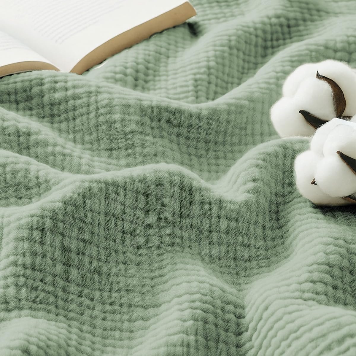 Musselin Knuffeldeken 220 x 240 cm, katoenen deken, 4-laags mousseline, zomerdeken, groen, sprei, Oeko-Tex gecertificeerd, woondeken voor bank en bank, bedsprei, katoenen deken