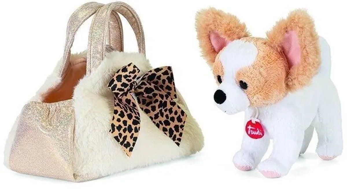 Trudi - Fashion Bags Knuffel Puppy in Tas 20 cm - Handgemaakt in Italië - Pluche knuffel - Knuffeldier voor jongens en meisjes - Bruin/Beige - 17x20x11 cm maat XS