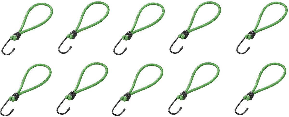 Spanrubber met haken, 17 cm zeilspanner met haaklus, extra sterk rubberen touwen, expanderhaken, spanbanden, rubberen spanners voor dekzeilen, tenten, wit, zwart, groen (10 stuks