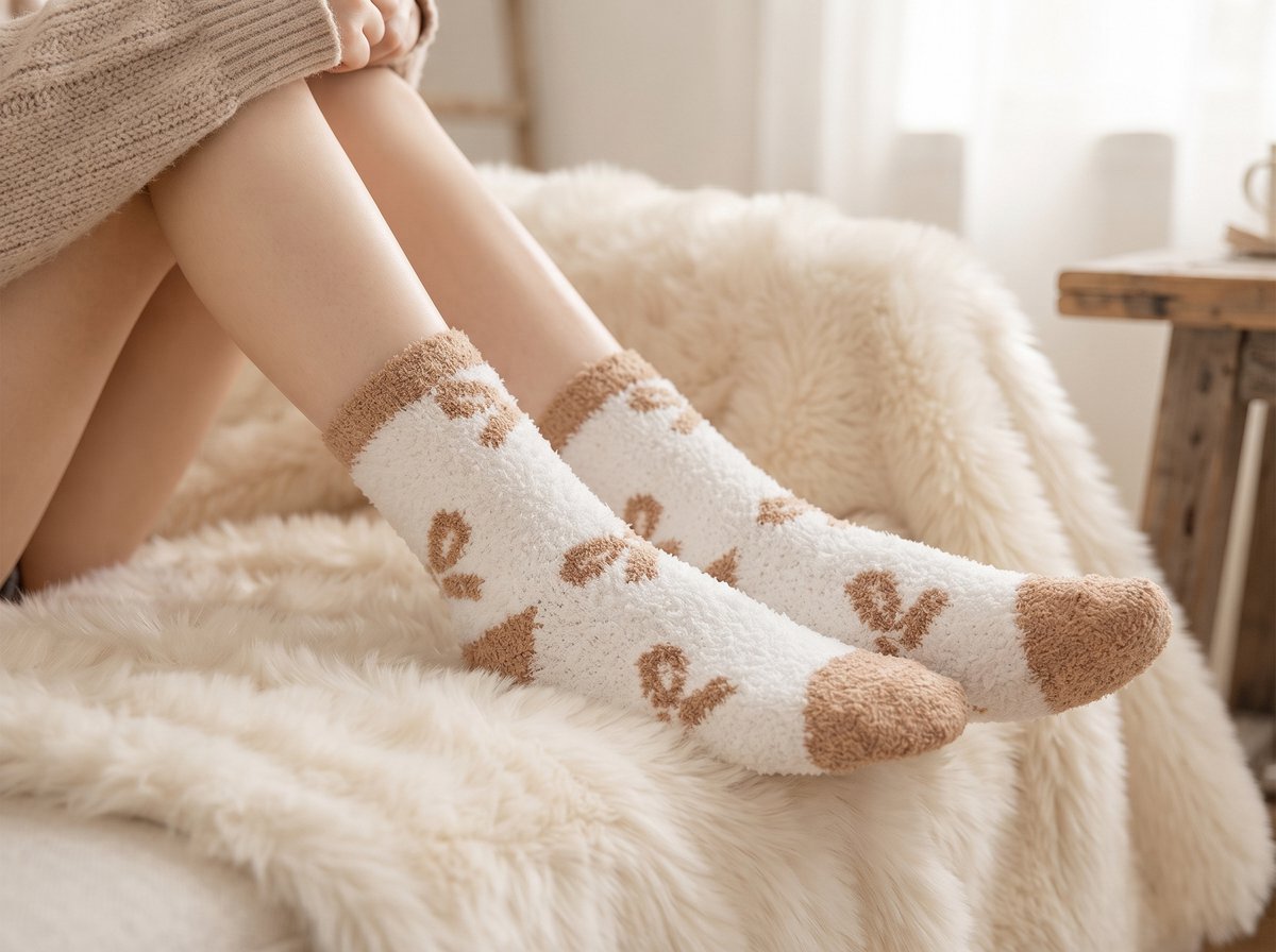 Fluffy dames sokken - huissokken - bruin - wit - leuke print strik - 36 -40 - cadeau voor haar - geschenk vrouwen - gift - zacht