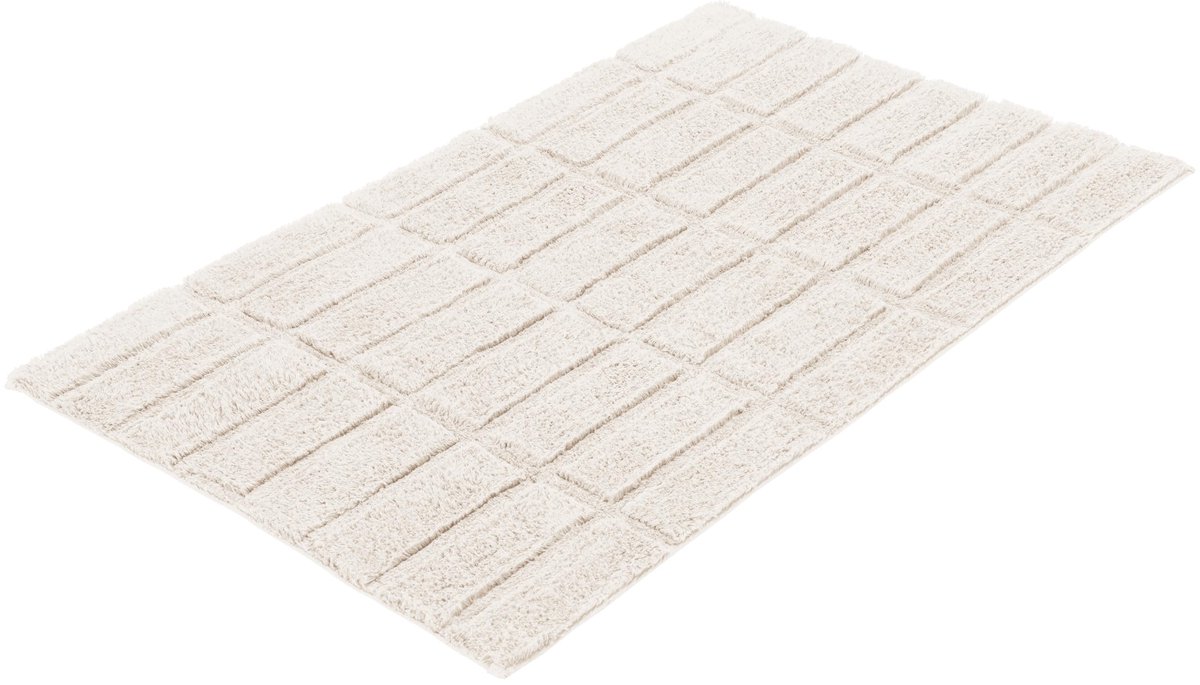 Badmat TILES Naturel 70 x 120 cm | OEKO-TEX gecertificeerd, antislip onderzijde, geschikt voor vloerverwarming, machinewasbaar, 100% katoen
