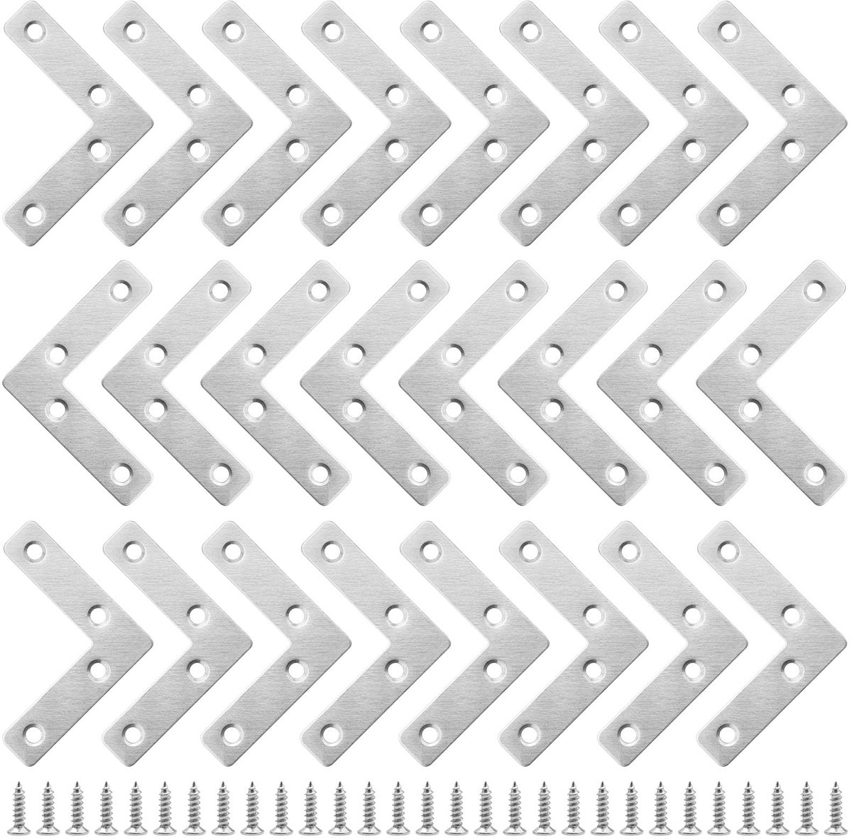 24 stuks plat hoekverbinders, L-vorm, hoekhoek, 90 graden, roestvrij staal, voor kast, tafel, stoel (58 mm x 58 mm)