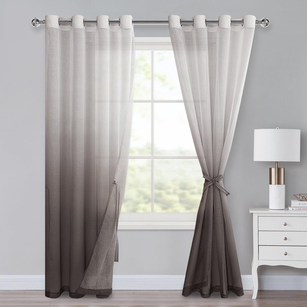 Gordijnen, set van 2 - Gordijnen met lus voor slaapkamer & woonkamer met schuifsluiting - 225 x 140 cm (h x b) - Koffiebruin