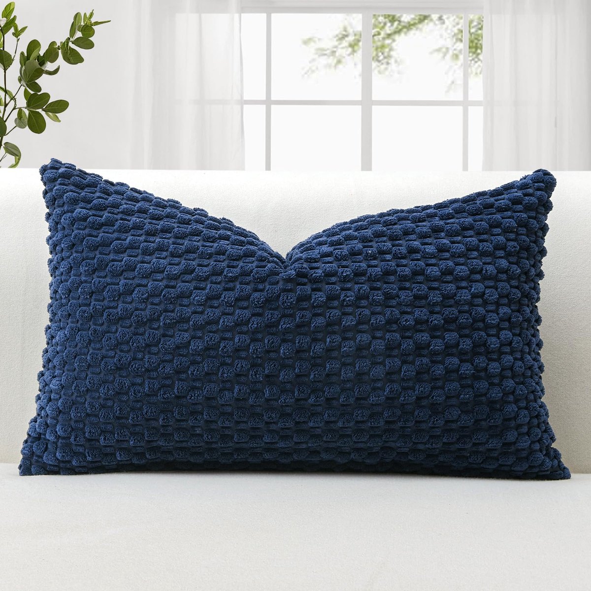 Corduroy Zachte Kussenhoezen 40x60 cm Decoratieve Sierkussenhoezen met 3D-Bubbelstructuur Kussenhoes voor Bank Sofa en Slaapkamer Zachte Kussenhoes voor Interieurdecoratie (Marineblauw)