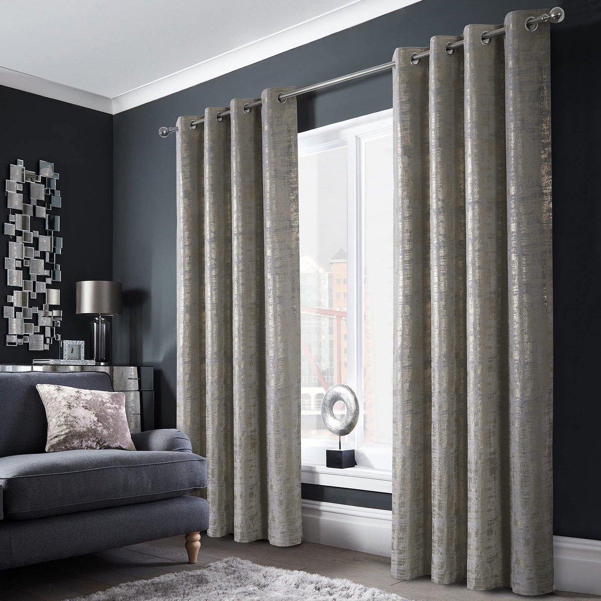 Gordijnen ondoorzichtig 100% fluwelen gordijnen woonkamer met patroon gouden, glanzend elegant, gordijn verduistering warmte-isolatie met ogen, zilver set van 2 213x132 cm