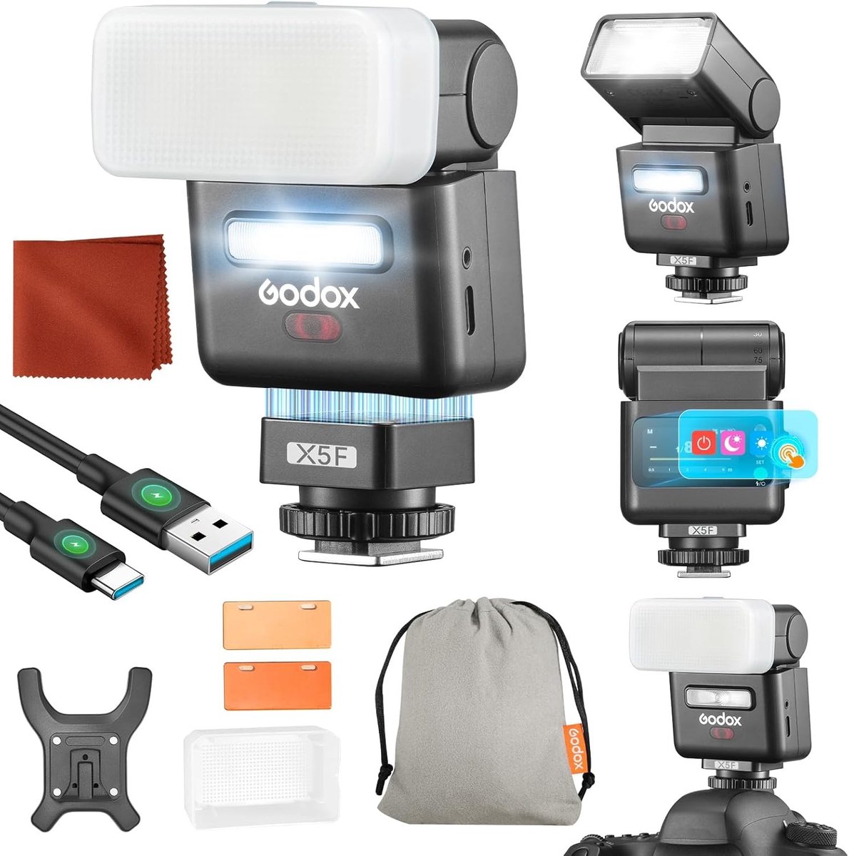 Professionele TTL Flitser met HSS Systeem, Rotating Flash Head en LED Modeling Light voor Fuji Camera's