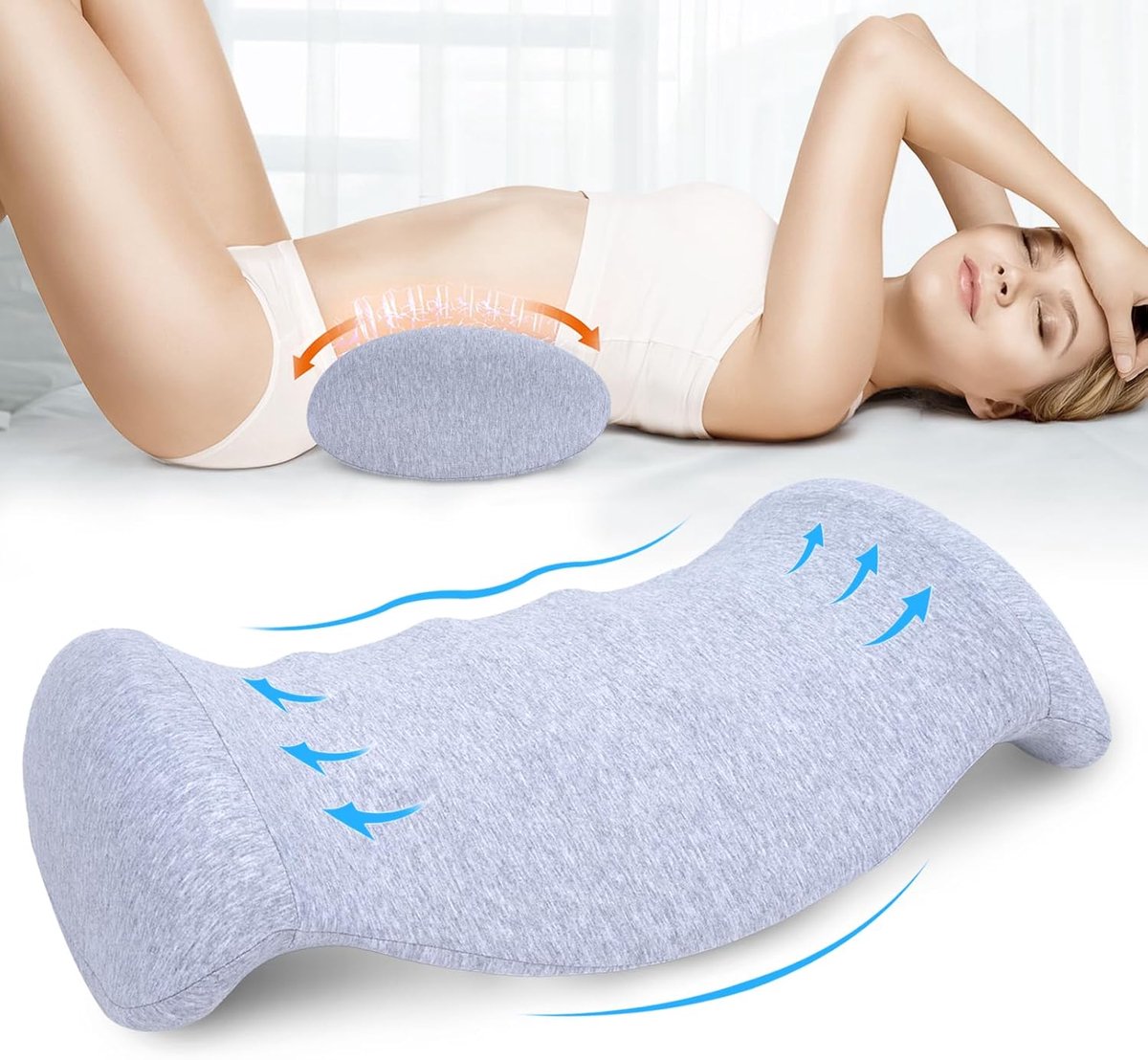 Lendenwervelkussen, orthopedisch lendenkussen van traagschuim, ergonomisch rugkussen, geschikt voor bed, bank, stoel, auto en bureaustoel