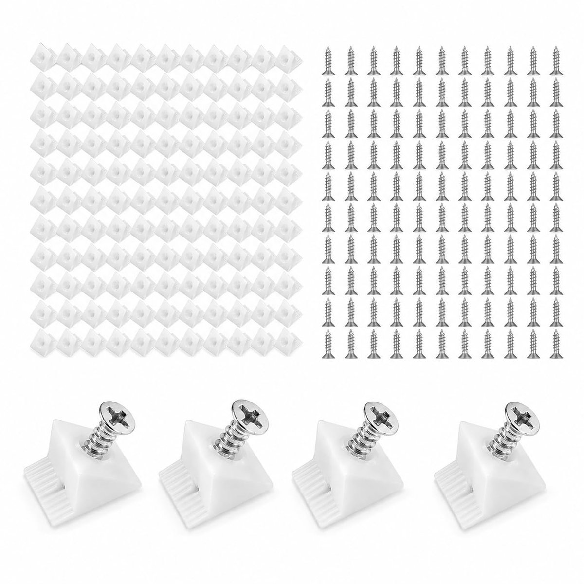 100 Stuks Kunststof met Schroeven | Witte ladebodemverbinders voor kastachterwand, keukenkast, boekenkast, lade reparatie en DIY meubelmontage