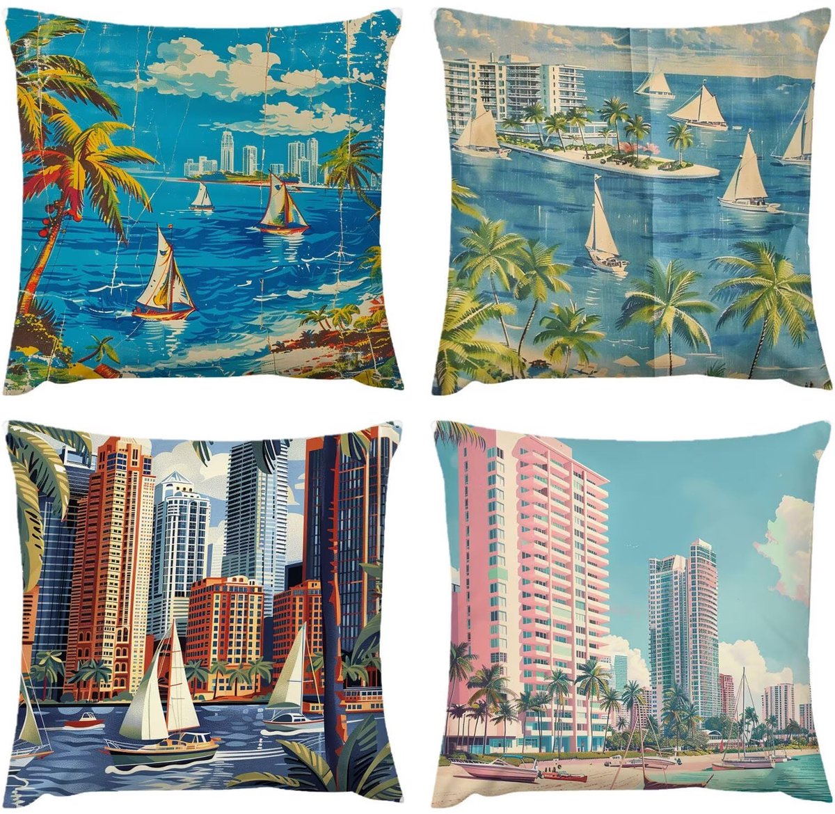 kussen 20 x 20 inch, kussensloop, outdoor, waterdicht, architectuur met zeezicht, kussen 50 x 50 cm, set van 4, verborgen rits, decoratieve kussens, decoratieve bank, woonkamer, C-177