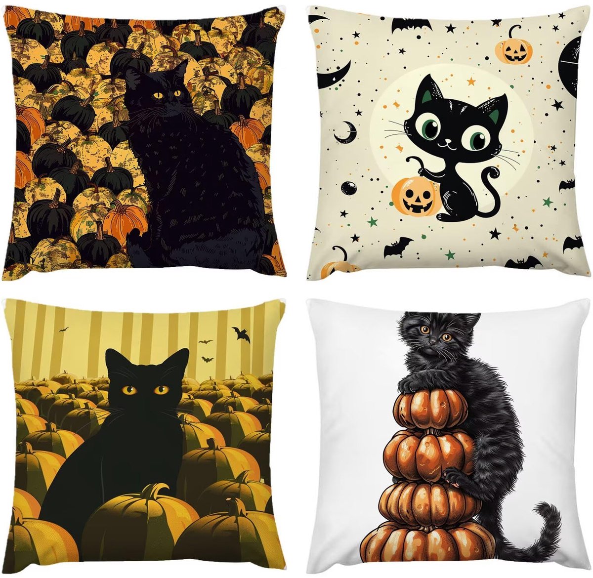 Waterdichte kussensloop, 4 stuks, 50 x 50 cm, outdoor kussen, katten, Halloween, 20 x 20 cm, weerbestendig, decoratieve kussens, kussenovertrek, decoratie voor kussen bed/bank, stof, zacht