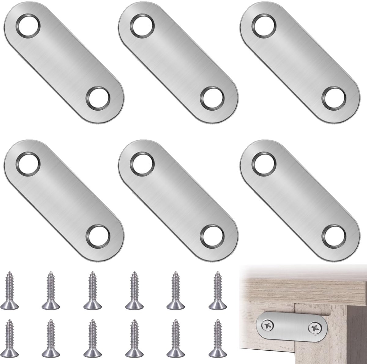 6 Stuks Platte Hoekhouders, Verbindingsplaten Voor Reparaties, Rechte Houder, 36 × 16 mm, Platte Verbindingsplaten, Met 12 Schroeven, Voor Bevestiging Van Meubels, Tafels, Stoelen