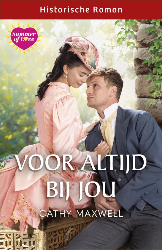 Historische Roman: Een man en vrouw in historische kledij, de man kijkt naar de vrouw. "Voor altijd bij jou"