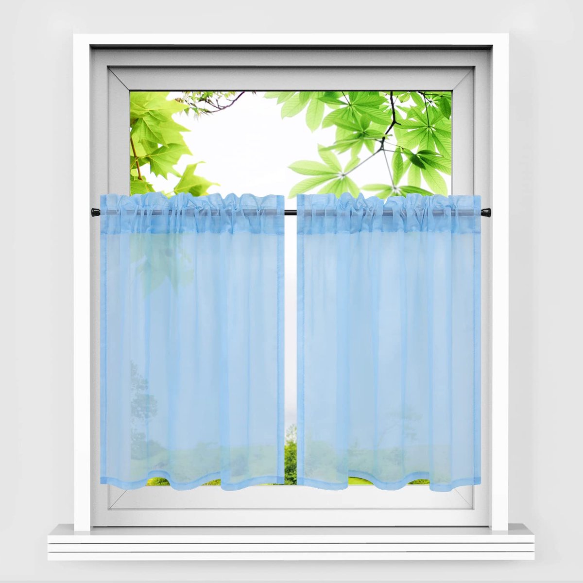 set van 2 vitrages, Bistrogordijn, voile, transparant, paars, korte stores, eenkleurige raamgordijnen, keukengordijn, blauw, BxH 66x61 cm*2