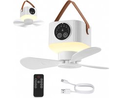 kampeer ventilator - fan - plafondventilator - ventilator - plafondventilator met verlichting - plafondventilator lamp - plafonventilator afstandsbediening- kampeerventilator accu - draagbare plafond ventilator - geel - 7200mAh