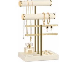 Sieradenhouder met 4 Niveaus – Sieraden Organizer met Fluwelen Armbandhouder, Sieradenstandaard - Ringvak & Display voor Armbanden, Kettingen en Horloges - Sieradenrekje