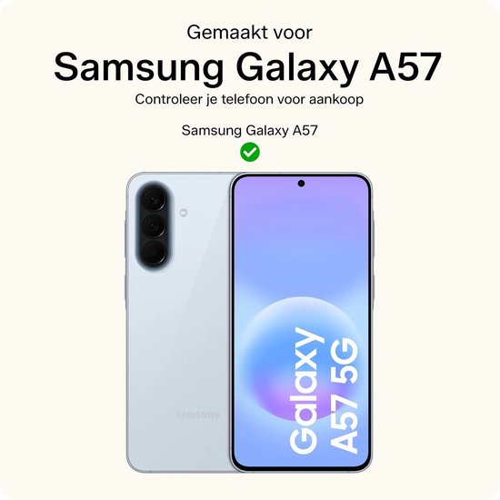 Samsung Galaxy A57 telefoon en hoesje.