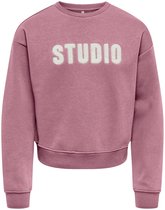 Roze sweater met lange mouwen en witte 'STUDIO' tekst.