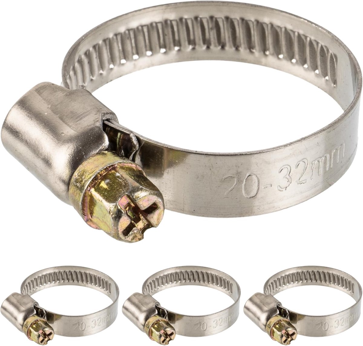 Slangklem met wormaandrijving, Klembereik 20-32 mm, set van 4 stuks, W2 roestvrij staal, Met kruisgleuf, 9 mm Bandbreedte, Buisklemmen voor wasmachine, Tuin, Vaatwasser, Zwembad