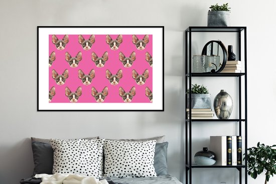 Poster in lijst - Fotolijst 120x80 cm - Posters - Huisdier - Roze - Patroon - Posterlijst zwart - Decoratie - Wanddecoratie woonkamer - Muurdecoratie slaapkamer