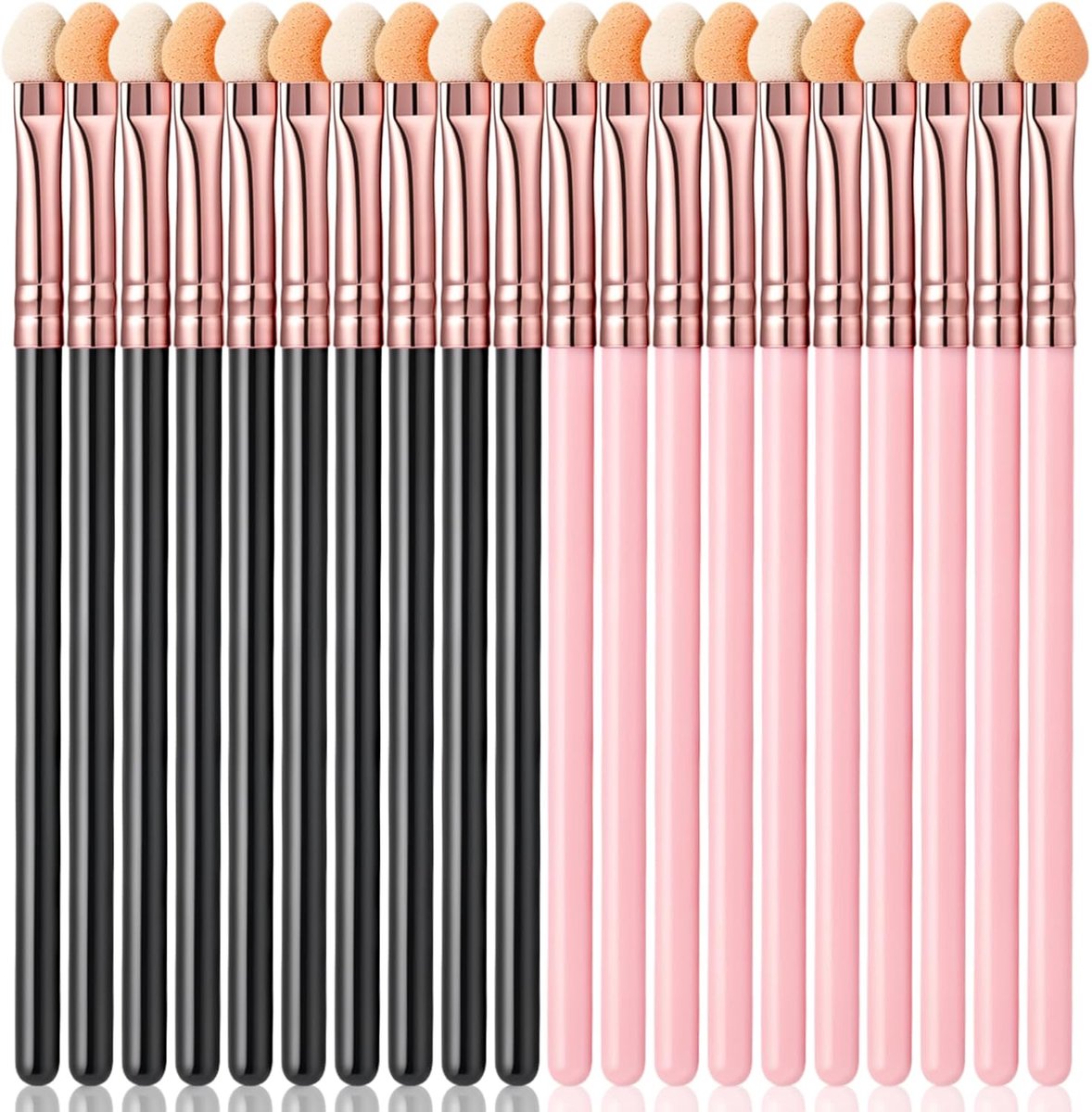 20 stuks oogschaduw-applicators, oogschaduwkwast, spons met roze en zwarte handgreep, herbruikbare oogmake-upkwasten