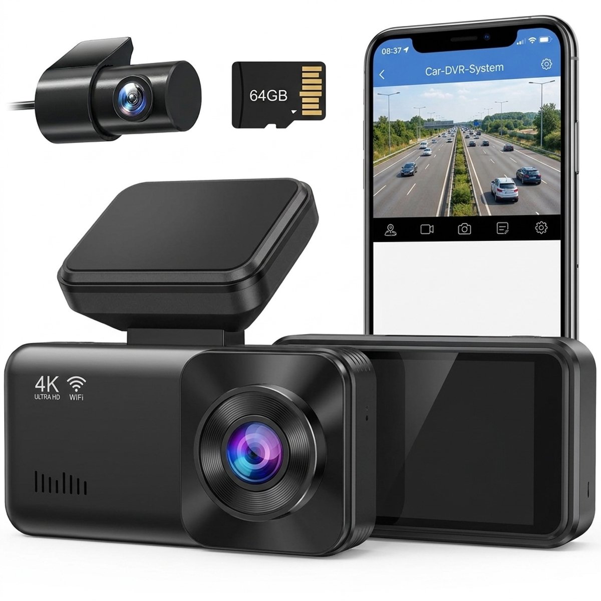 4K Dashcam Auto met Achtercamera 1080P - Wifi App Bediening - Nachtzicht - G-Sensor - Loop Recording - Parkeerbewaking - 2.89 inch Scherm