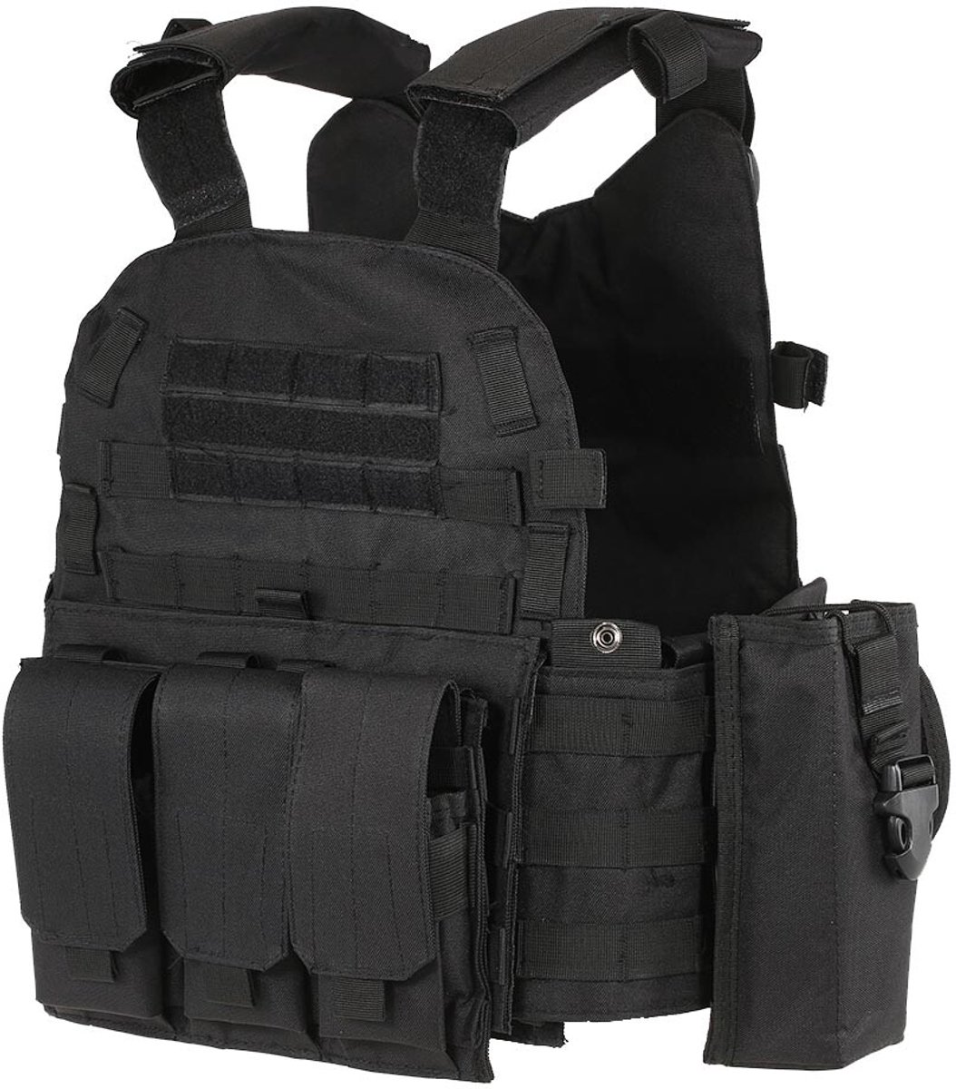 Tactisch vest - Met klittenband - Accessoires voor luchtbukskleding - Paintball - Veiligheidsvest - Beschermend vest - Outdoor - Militair - Vest voor volwassenen - 55 * 45 cm - Zwart