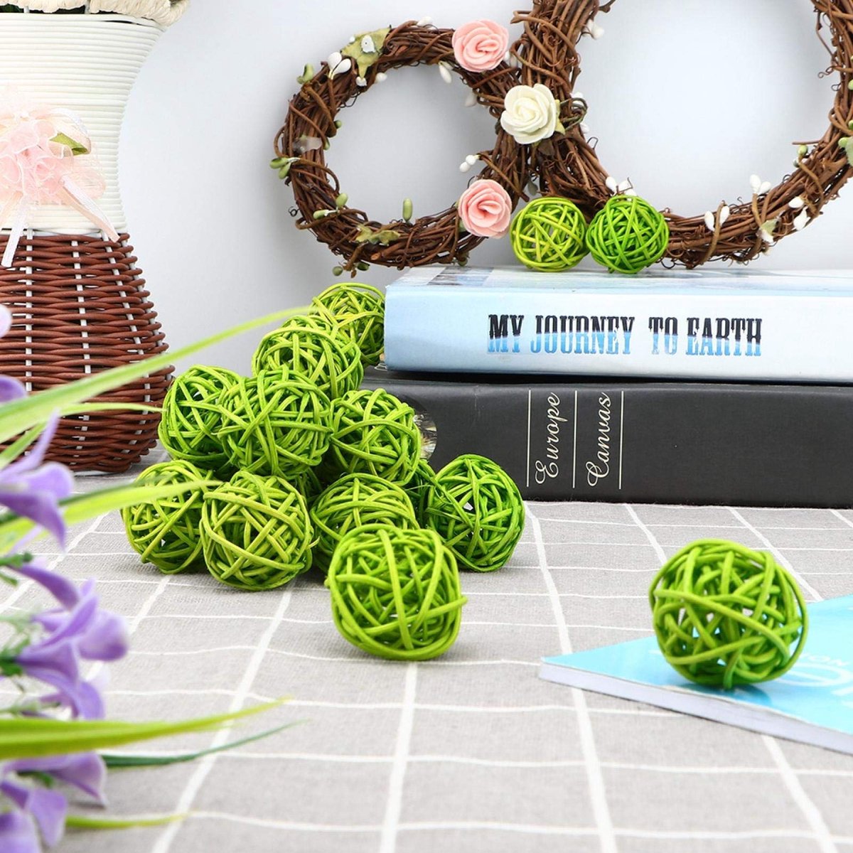 Vaas Filler, Vaas Fillers Voor Home Decor, Teal Decor, 20 Stuks Rotan Ballen Voor Tuin Wedding Party Kerst Decoratie(geel)