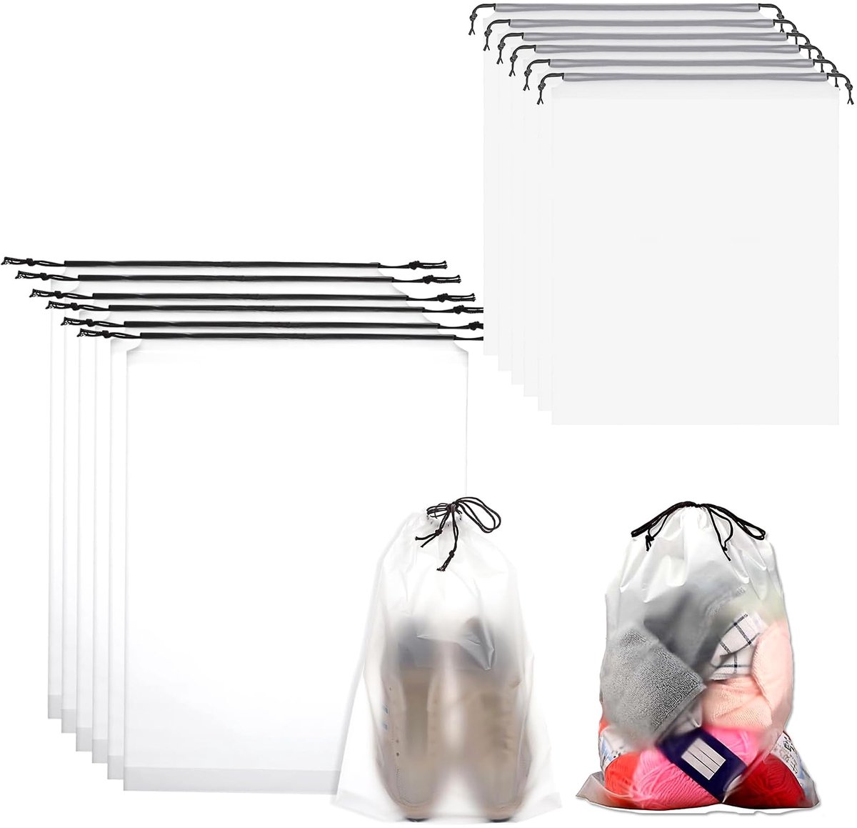 Schoenenzak met trekkoord, 12 stuks, transparante schoenenzak, waterdichte koordtas, multifunctionele opbergtas, PE, reizen, gadgets, schoenentas voor mannen en vrouwen (40 x 30 cm, 30 x 20 cm),