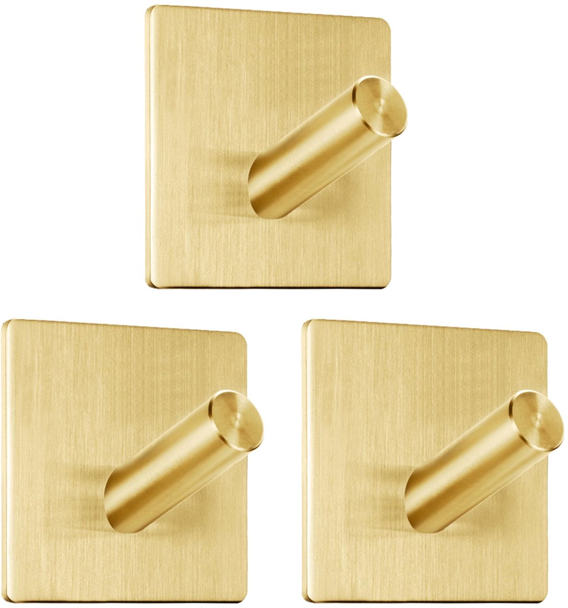 Handdoekhouder zonder boren, 3 stuks kleefhaken, roestvrijstalen haken, zelfklevend, kleefhaken, extra sterk, voor badkamer en keuken (goud)