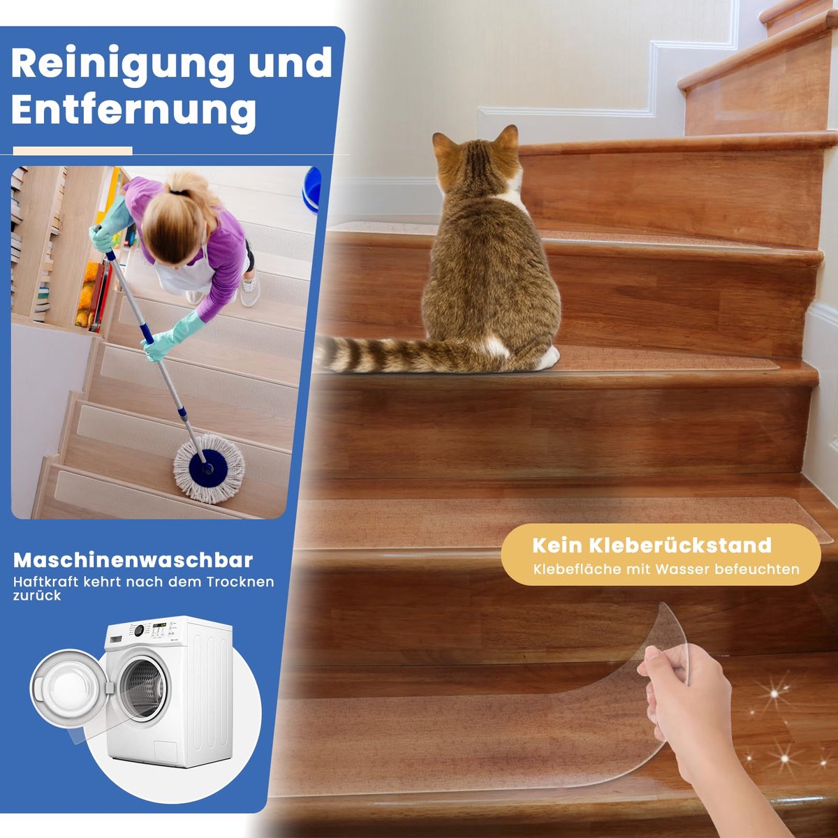Antislip Trapmatten Transparant, 15 Stuks Zelfklevende Heldere Trapmatten voor Treden Binnenhuis, Antislip Mat voor Traptreden ter Bescherming van Huisdieren, Ouderen en Kinderen (61x10 cm)